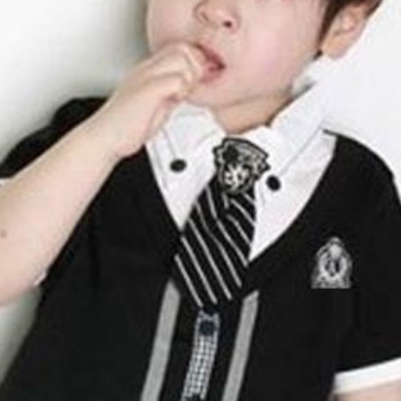 New BOYS TODDLER 3pc Elegant SHORTS TOP & TIE Set Set Black Gray White Sz 140 - Picture 4 of 6
